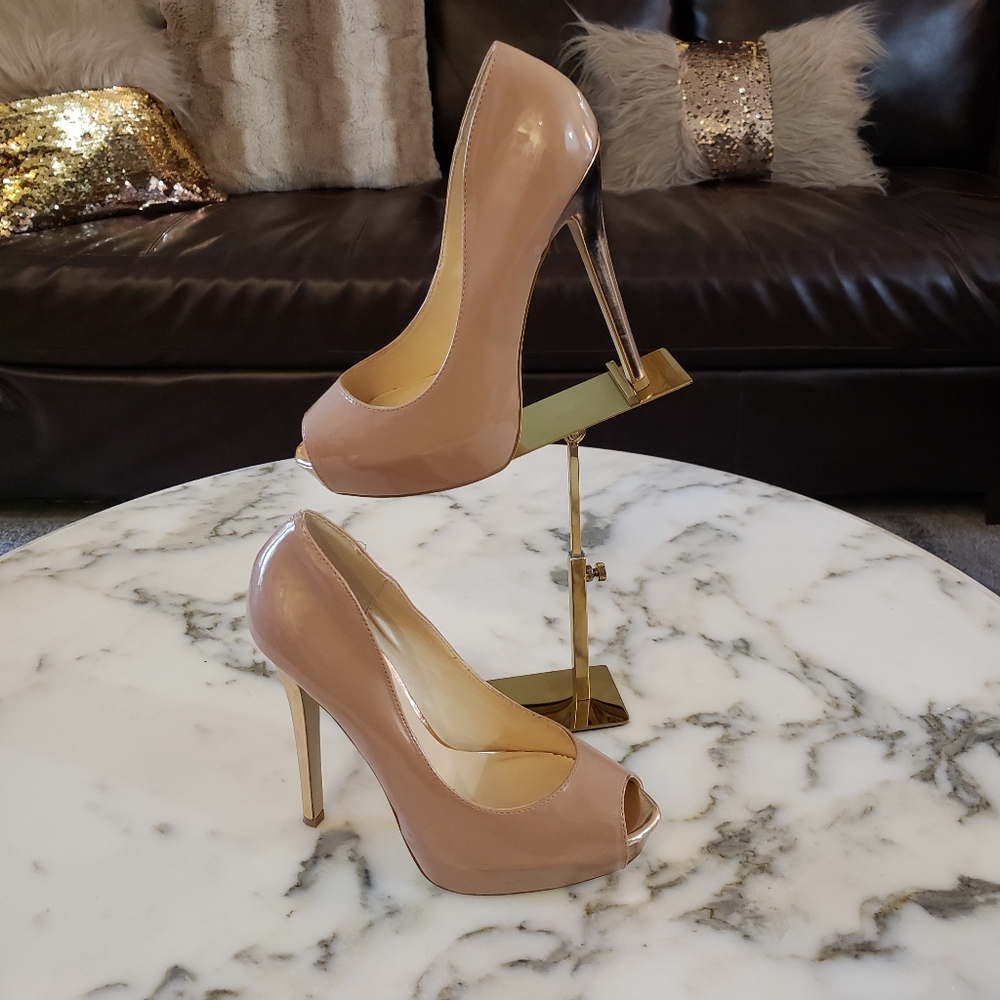 Nude and gold platform high heel sandals size 9